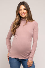 Mocha Ribbed Long Sleeve Turtle Neck Maternity Top