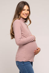 Mocha Ribbed Long Sleeve Turtle Neck Maternity Top