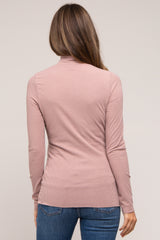 Mocha Ribbed Long Sleeve Turtle Neck Maternity Top