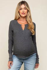 Charcoal Long Sleeve V-Neck Maternity Top