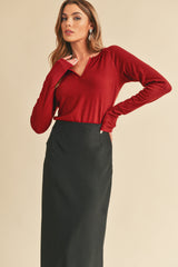 Burgundy Long Sleeve V-Neck Maternity Top