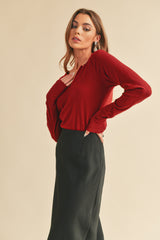 Burgundy Long Sleeve V-Neck Top