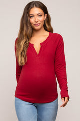 Burgundy Long Sleeve V-Neck Maternity Top