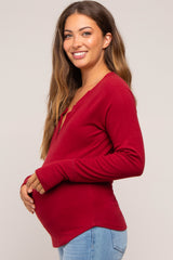 Burgundy Long Sleeve V-Neck Maternity Top