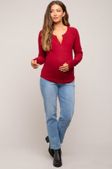 Burgundy Long Sleeve V-Neck Maternity Top