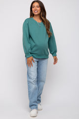 Teal Embroidered Fleece Maternity Sweatshirt