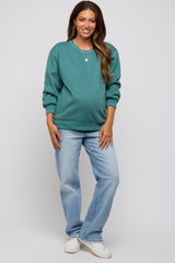 Teal Embroidered Fleece Maternity Sweatshirt