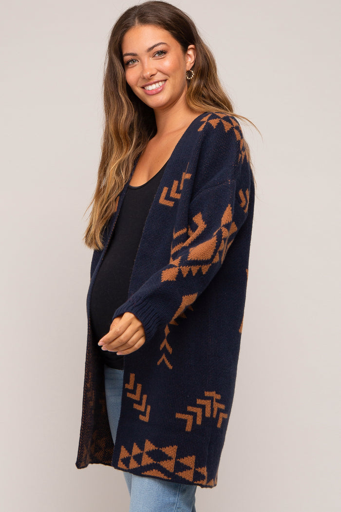 Navy Blue Print Maternity Cardigan