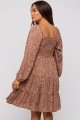 Mocha Floral Tier Long Sleeve Maternity Dress