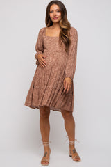 Mocha Floral Tier Long Sleeve Maternity Dress