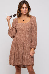 Mocha Floral Tier Long Sleeve Maternity Dress