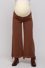 Brown Cropped Wide Leg Maternity Pants