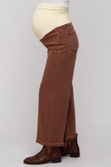 Brown Cropped Wide Leg Maternity Pants