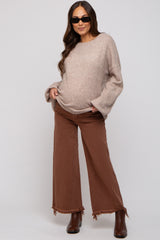 Brown Cropped Wide Leg Maternity Pants