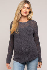 Charcoal Chenille Open Knit Maternity Sweater