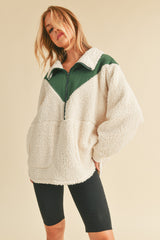 Forest Green Colorblock Half Zip Fleece Pullover