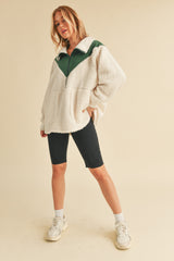 Forest Green Colorblock Half Zip Fleece Pullover