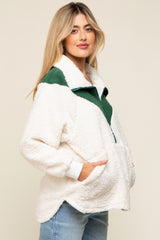 Forest Green Colorblock Half Zip Fleece Maternity Pullover