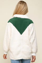 Forest Green Colorblock Half Zip Fleece Maternity Pullover