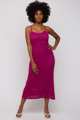 Magenta Open Knit Crochet Midi Dress