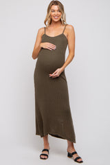 Olive Open Knit Crochet Maternity Midi Dress