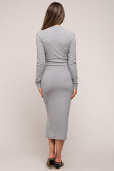 Heather Grey Ribbed Mock Neck Maternity Midi Dress