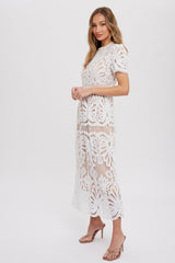 Ivory Crochet Lace Midi Dress