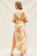 Cream Satin Blouson Maxi Dress