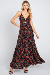 Black Floral Cutout Sleeveless Maxi Dress