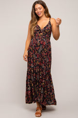 Black Floral Cutout Sleeveless Maternity Maxi Dress