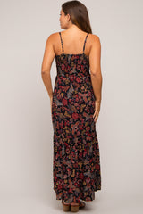 Black Floral Cutout Sleeveless Maternity Maxi Dress