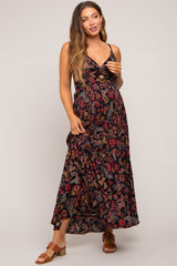 Black Floral Cutout Sleeveless Maternity Maxi Dress