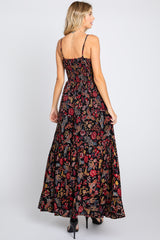 Black Floral Cutout Sleeveless Maxi Dress