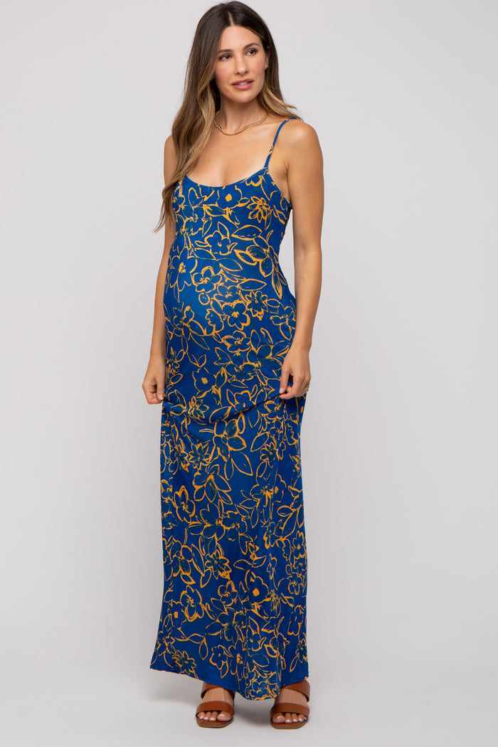 Royal Blue Floral Maternity Maxi Dress