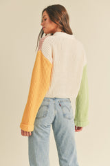 Pink Multi Color Block Knit Sweater Cardigan