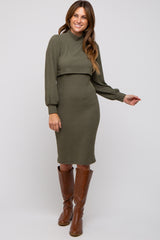 Olive Rib Knit Mock Neck Mock Neck Nursing Dress