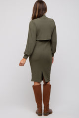 Olive Rib Knit Mock Neck Mock Neck Nursing Dress