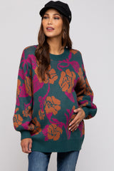 Emerald Green Floral Print Maternity Sweater