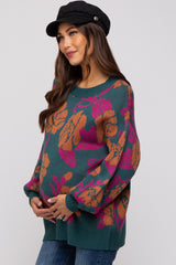 Emerald Green Floral Print Maternity Sweater