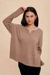 Mocha Waffle Knit Maternity Henley Top