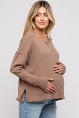 Mocha Waffle Knit Maternity Henley Top