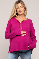 Magenta Waffle Knit Maternity Henley Top