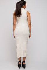 Cream Fuzzy Knit Sleeveless Turtle Neck Midi Dress