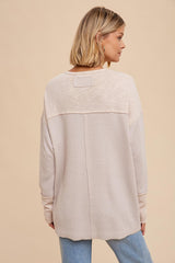 Beige Colorblock Waffle Knit Henley Top