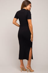 Black Knit Fitted Mock Neck Maternity Midi Dress