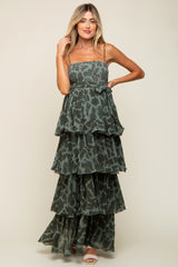 Olive Animal Print Flounce Tier Maternity Maxi Dress