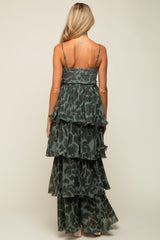 Olive Animal Print Flounce Tier Maternity Maxi Dress