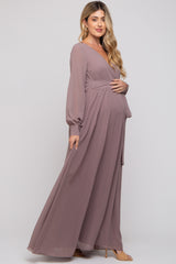 Taupe Chiffon Wrap Maternity Gown