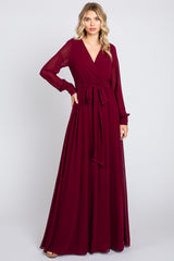 Burgundy Chiffon Wrap Maternity Gown