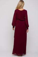 Burgundy Chiffon Wrap Maternity Gown